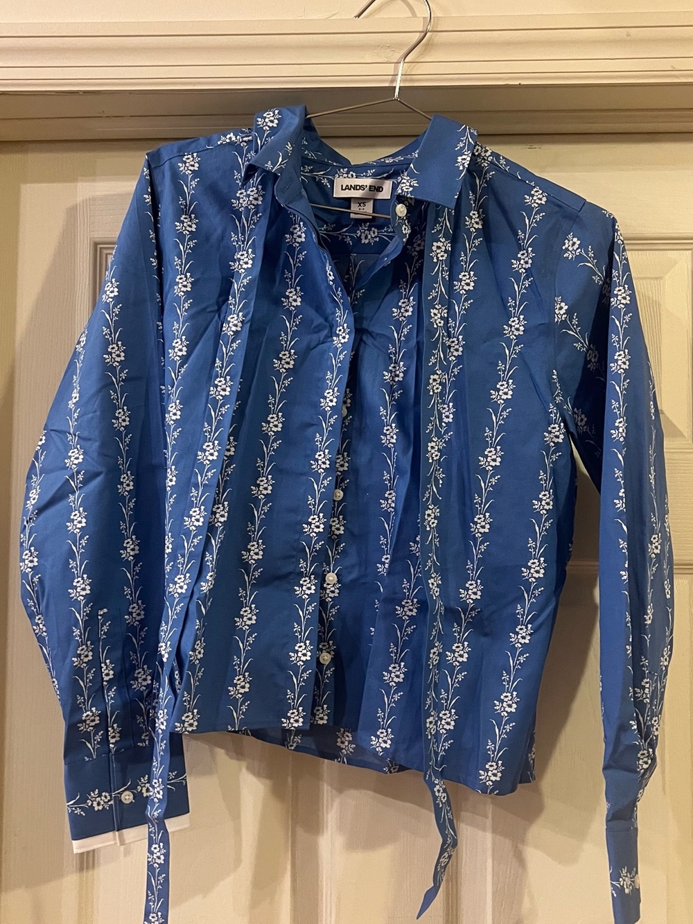Lands' End Blue Floral Button-Up Blouse